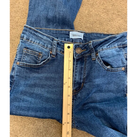 Bamboo Split Hem Flare Jeans Womens 7 (26x29) Mid Rise Whiskered Stretch Denim - Picture 6 of 10